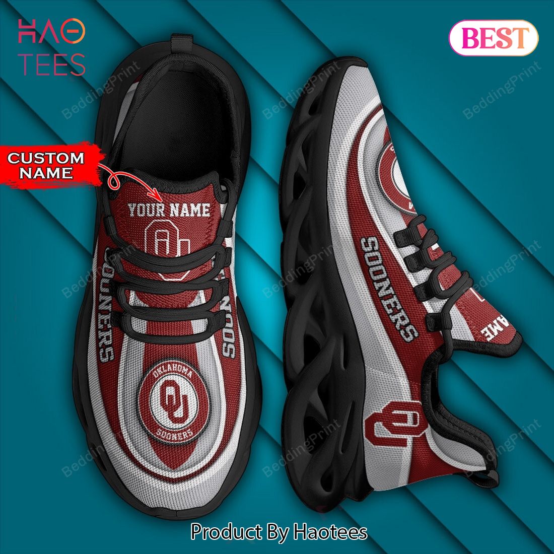 NCAA Oklahoma Sooners Personalized Red Mix Grey Max Soul Shoes