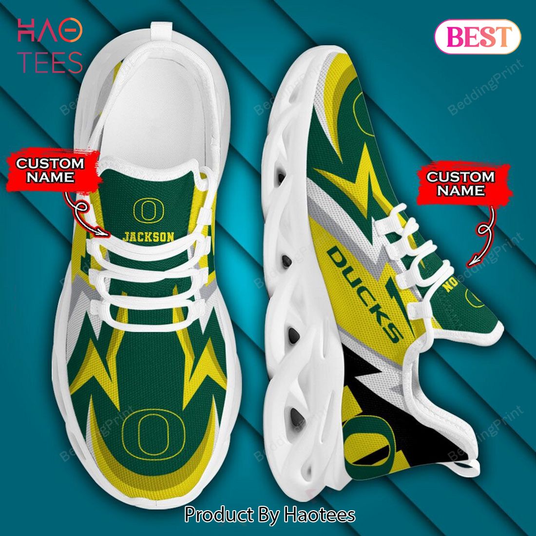 NCAA Oregon Ducks Personalized Gold Mix Green Max Soul Shoes
