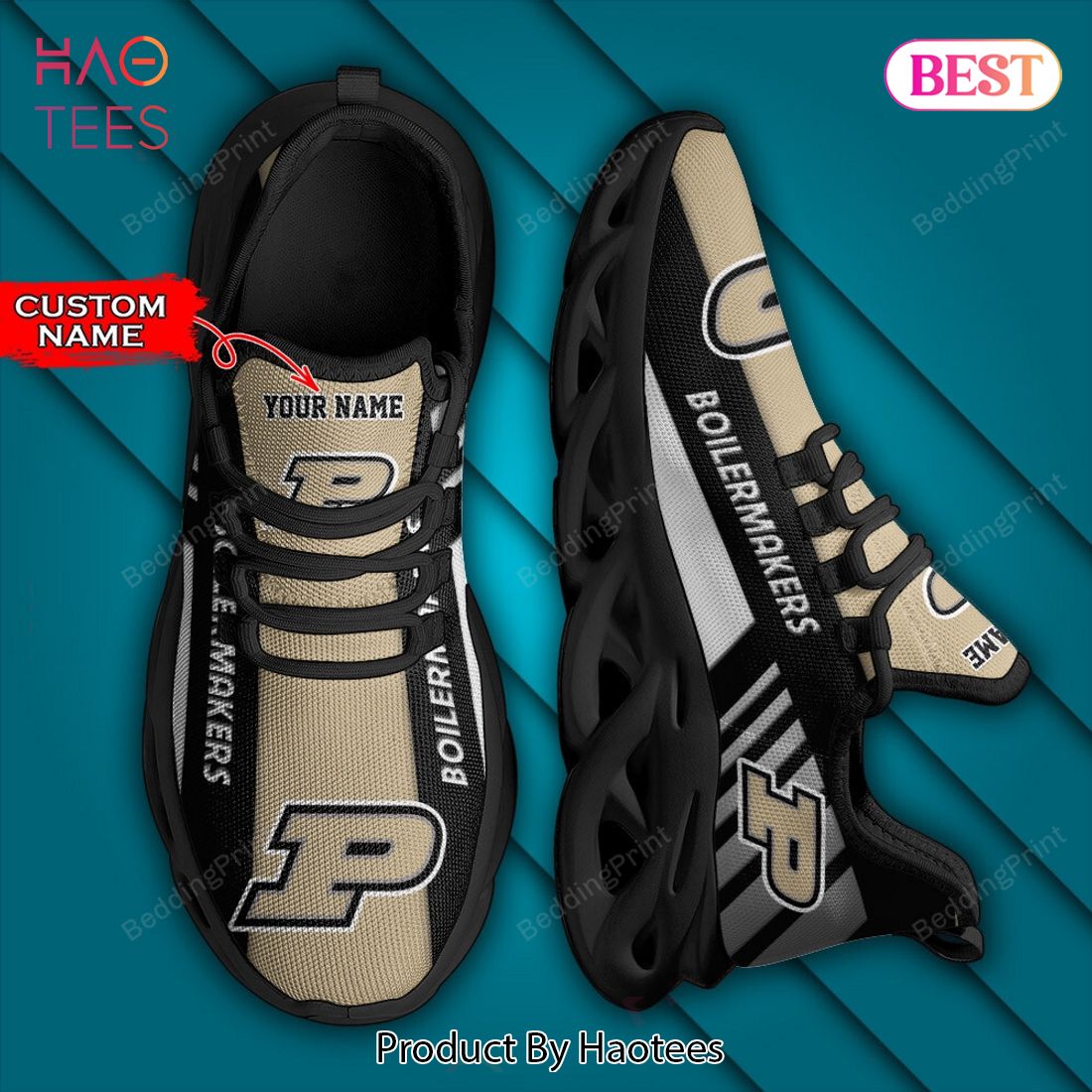 NCAA Purdue Boilermakers Personalized Black Mix Brown Max Soul Shoes
