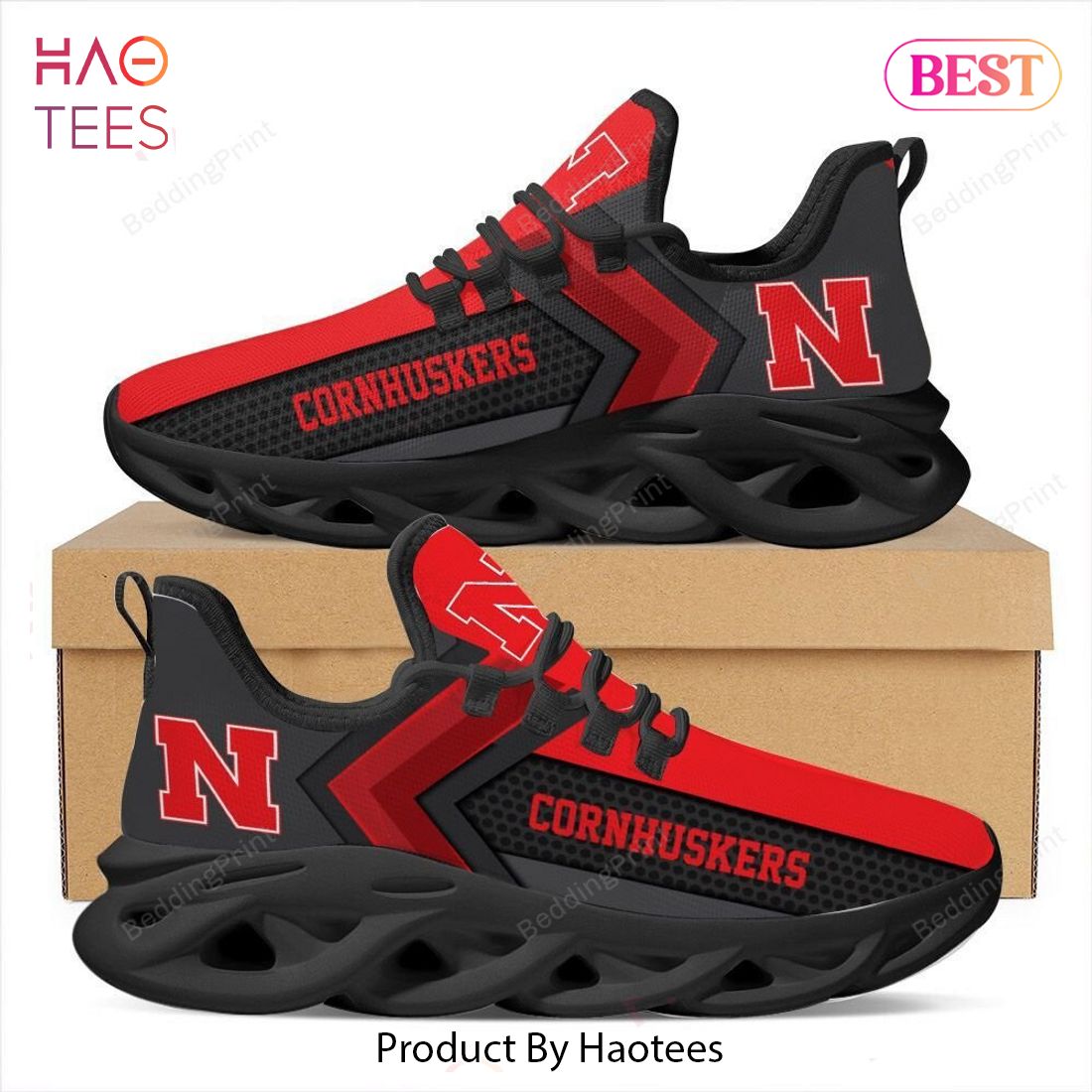Nebraska Cornhuskers NCAA Black Red Color Max Soul Shoes