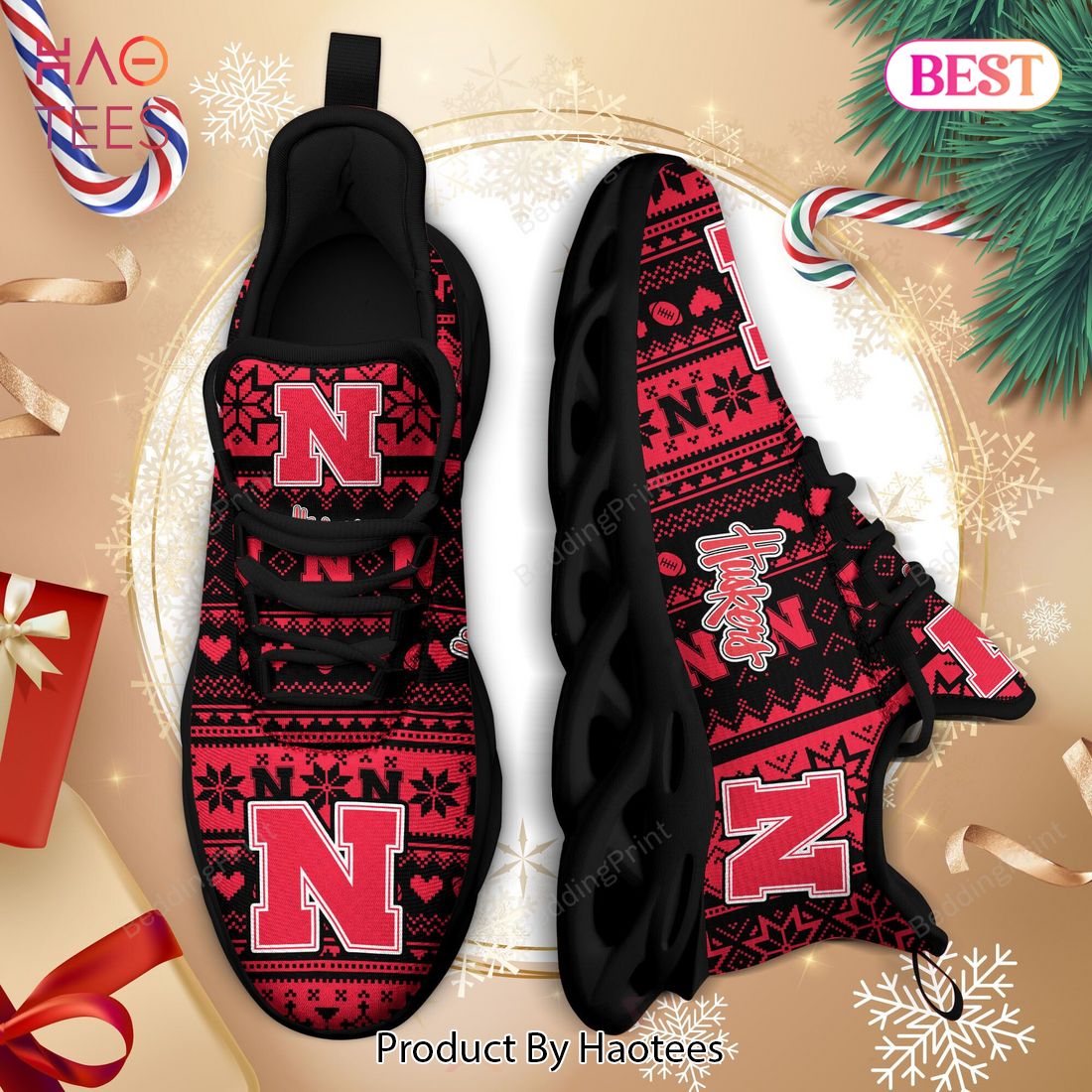 Nebraska Cornhuskers NCAA Hot Trend Red Mix Black Max Soul Shoes