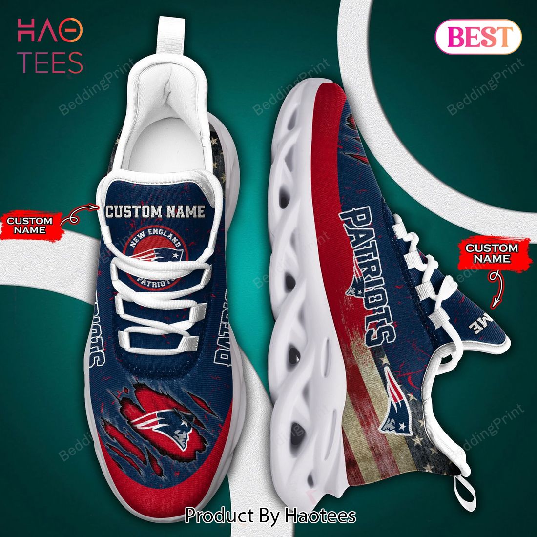 New England Patriots Nfl Personalized Red Mix Blue Max Soul Shoes