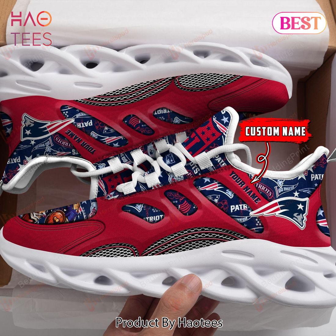 New England Patriots Personalized Red Blue Max Soul Shoes