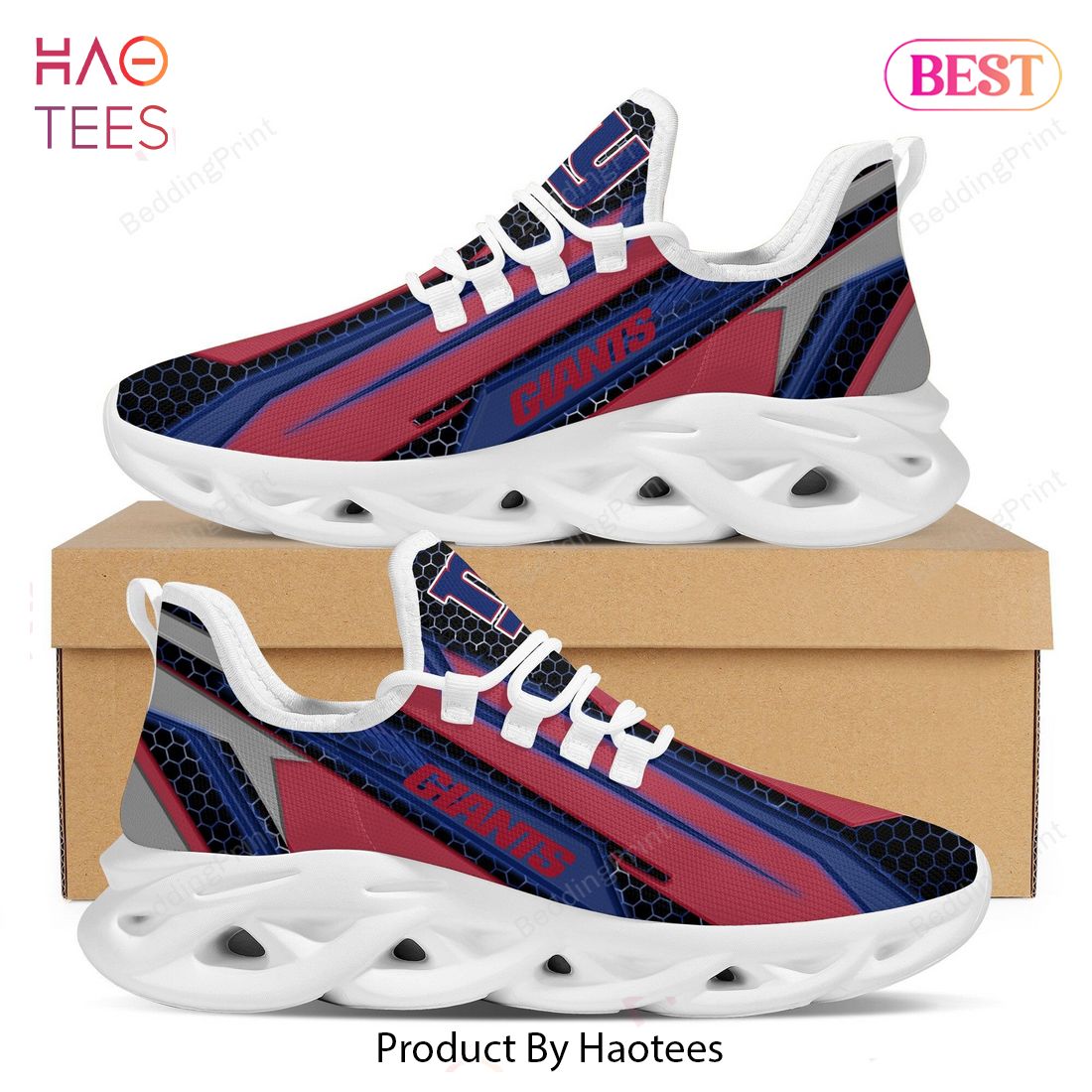 New York Giants Geometric Hexagon Design Trending Black Blue Red Max Soul Shoes