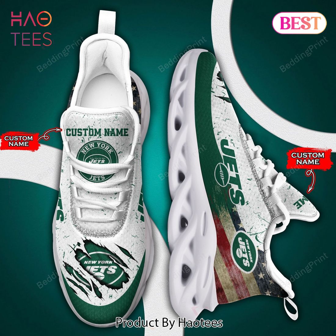 New York Jets Nfl Personalized Green Mix White Max Soul Shoes
