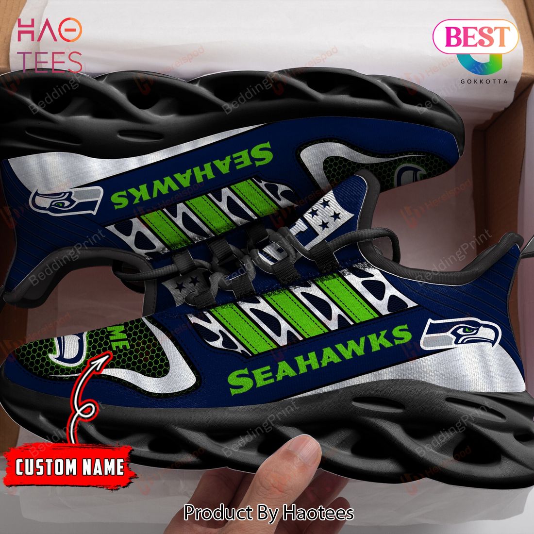Seattle Seahawks Personalized Blue Green White Max Soul Shoes