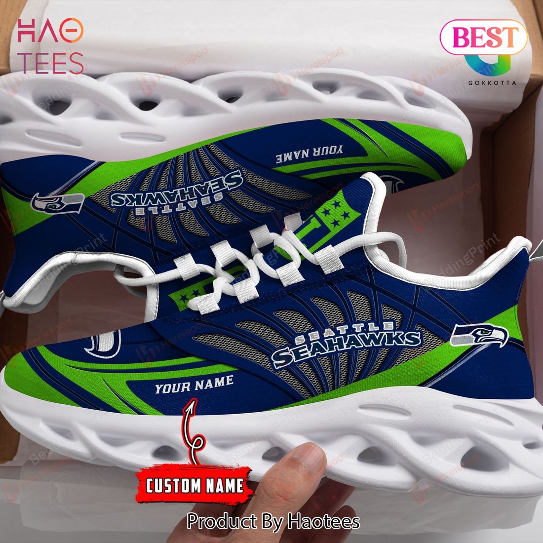 Seattle Seahawks Personalized Green Mix Blue Max Soul Shoes