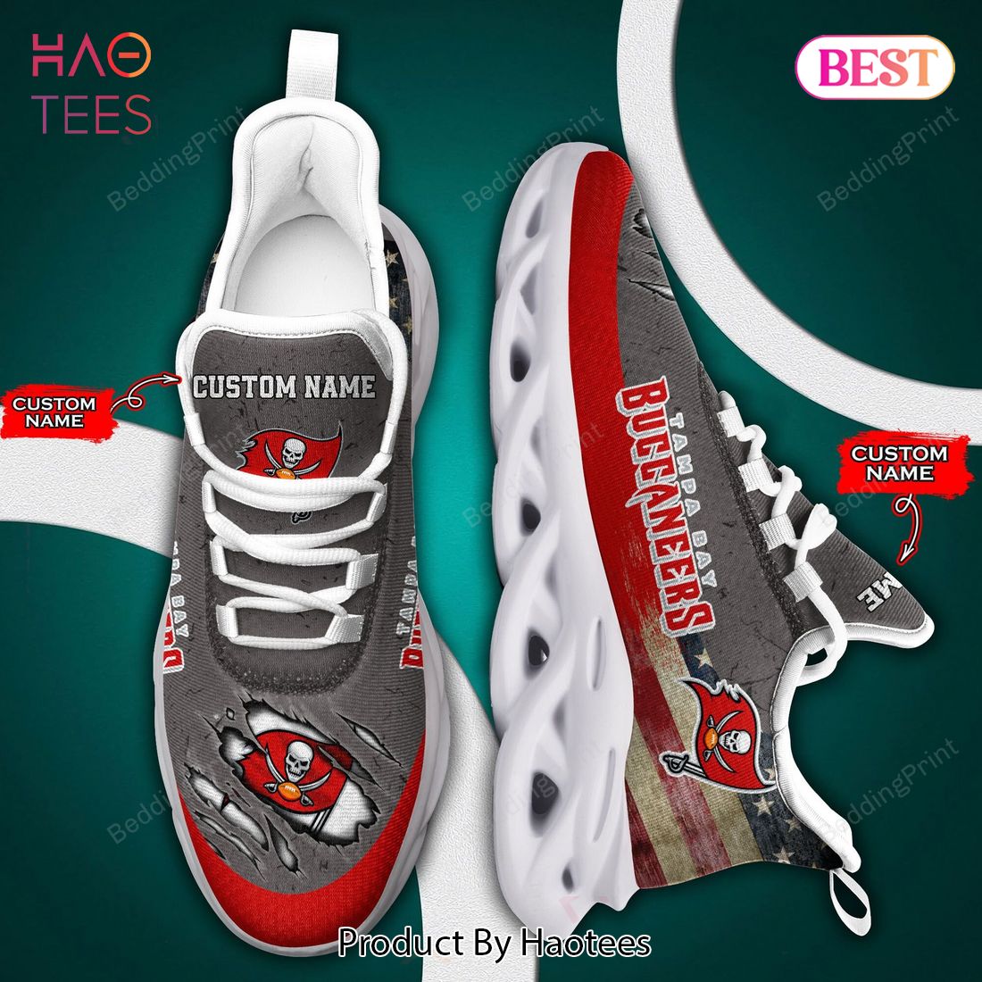Tampa Bay Buccaneers NFL Personalized Red Grey Max Soul Shoes