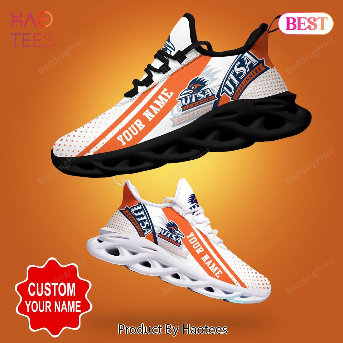 UTSA Roadrunners NCAA Personalized White Mix Orange Max Soul Shoes