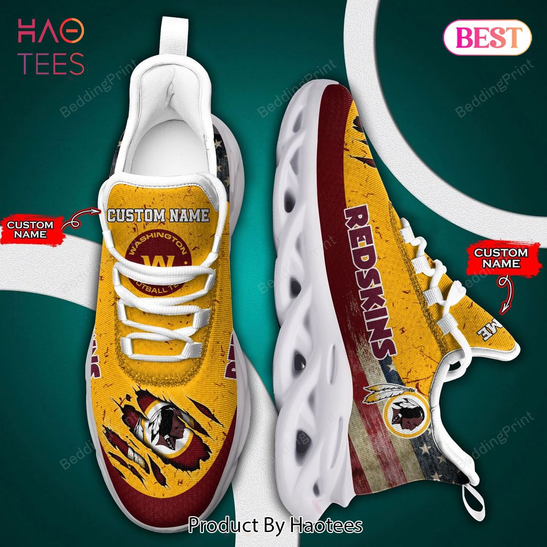 Washington Football Team Nfl Personalized Flag Red Gold Max Soul Shoes