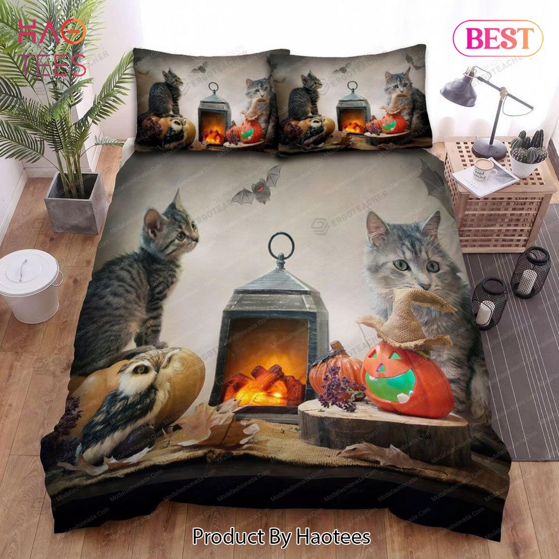 Buy Art Halloween, Owl, Photoshoot Owl And Cat Animal 253 Bedding Set Bed Sets, Bedroom Sets, Comforter Sets, Duvet Cover, Bedspread