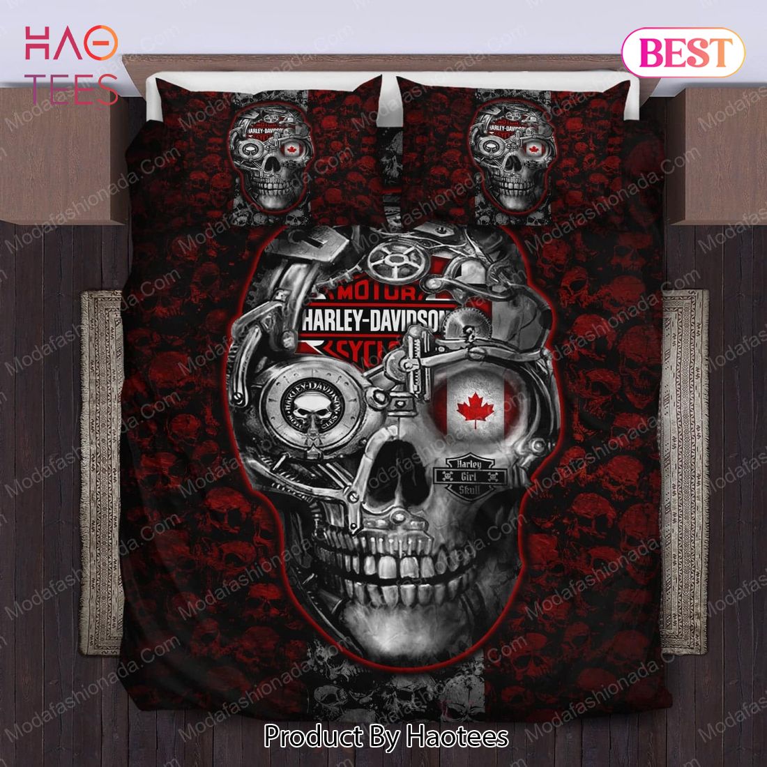 Buy Big Skulls Harley Davidson And Canada Flag Bedding Sets Bed Sets, Bedroom Sets, Comforter Sets, Duvet Cover, Bedspread Luxury Store