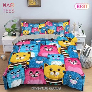 Buy Blue, Pink and Yellow Cute Cats Kids Toddler Bedding Sets Bed Sets, Bedroom Sets, Comforter Sets, Duvet Cover, Bedspread