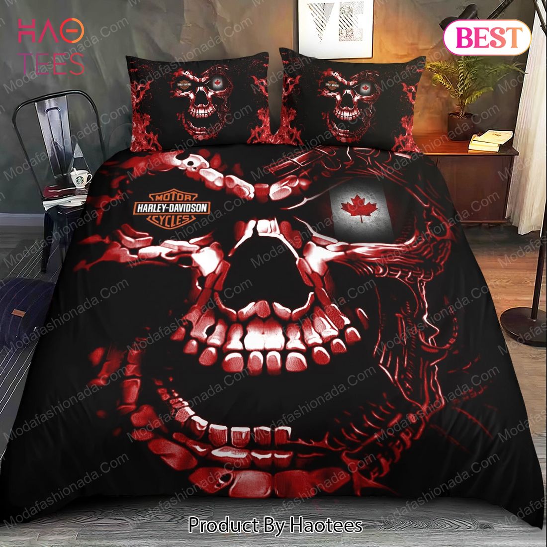 Buy Canadian Flag Skull Harley Davidson Bedding Sets Bed Sets, Bedroom Sets, Comforter Sets, Duvet Cover, Bedspread Luxury Store