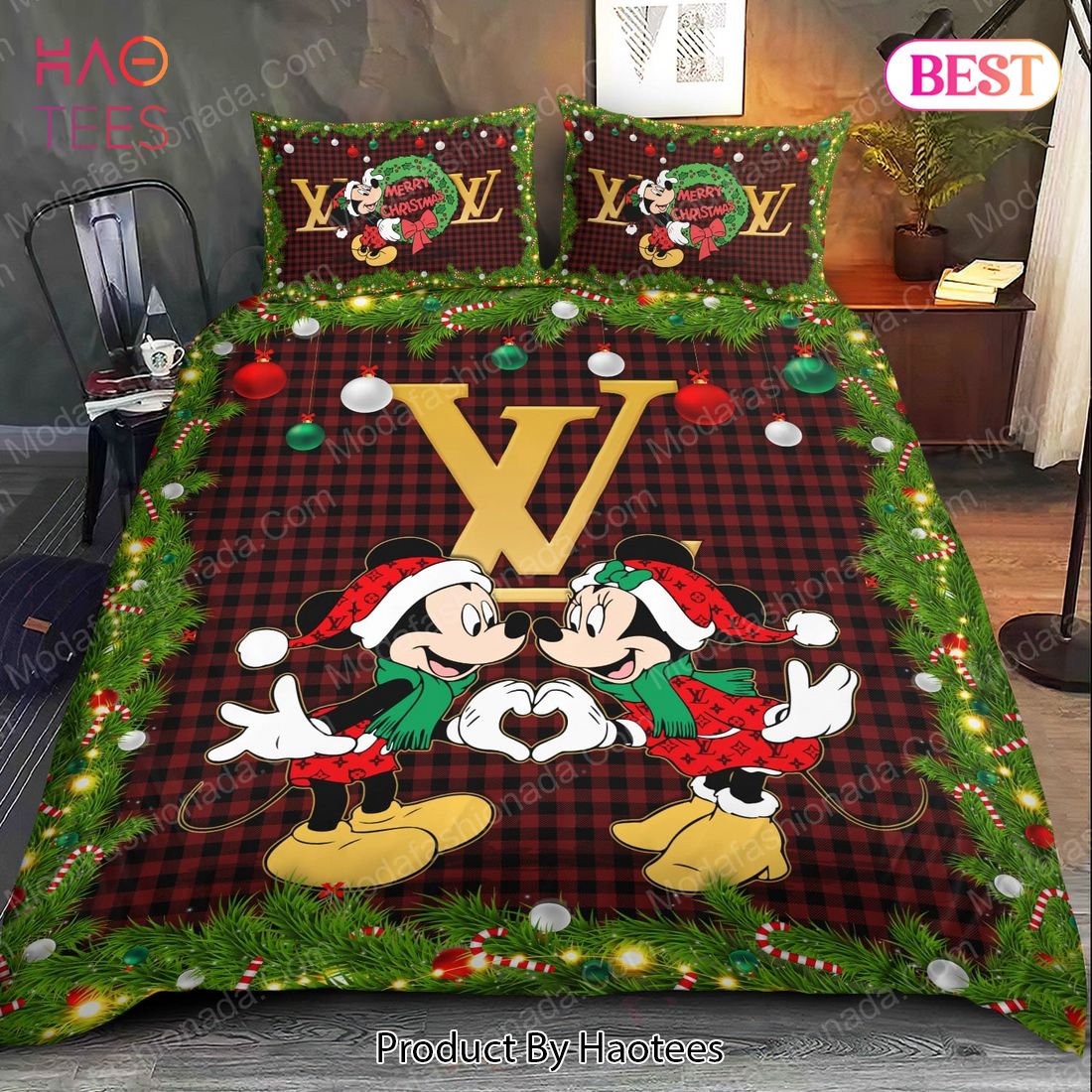 Buy Christmas Mickey And Minnie LV Bedding Sets Bed Sets, Bedroom Sets, Comforter Sets, Duvet Cover, Bedspread Luxury Store