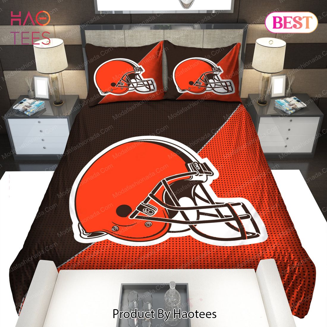 Cleveland Browns Bedding Sets 3 Pieces Cotton Blend Duvet Cover