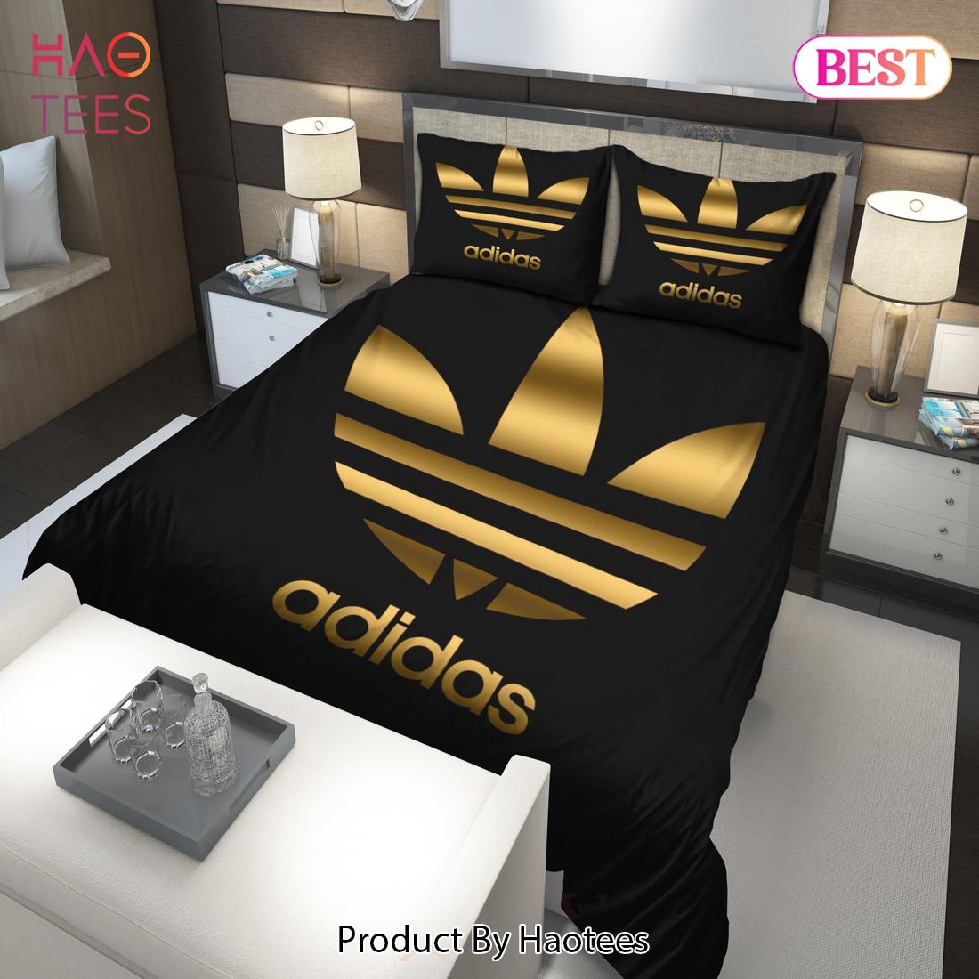 Buy Gold Adidas Logo Bedding Set Bed Sets, Bedroom Sets, Comforter Sets, Duvet Cover, Bedspread Luxury Store