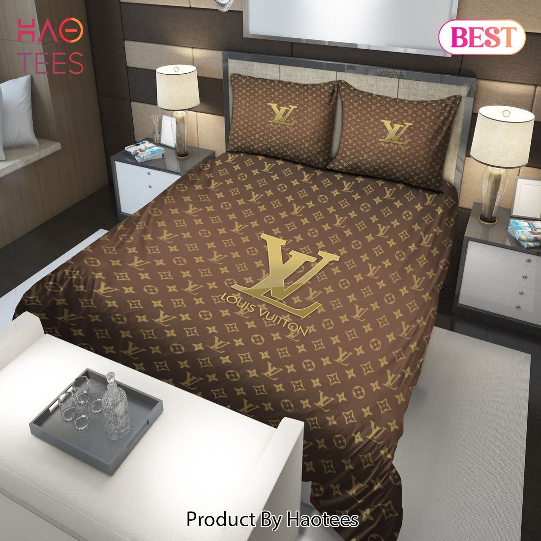 Buy Gold Louis Vuitton Symbol Logo Bedding Sets Bed Sets, Bedroom Sets, Comforter  Sets, Duvet Cover