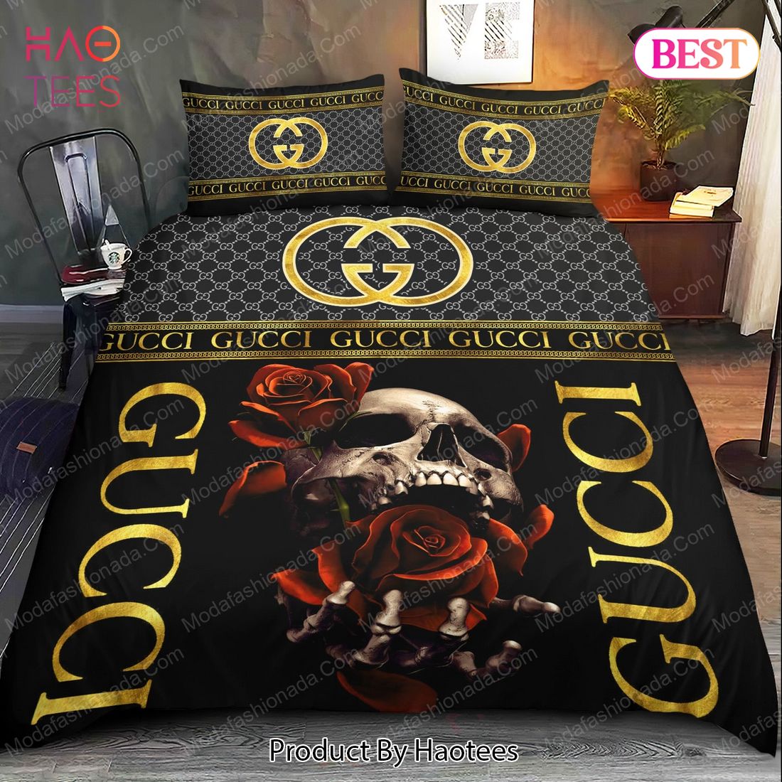 Buy Gucci Skull And Roses Bedding Sets Bed Sets, Bedroom Sets, Comforter Sets, Duvet Cover, Bedspread Luxury Store