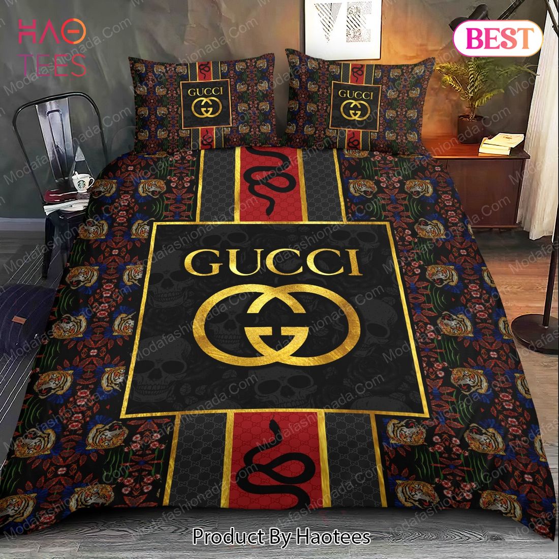 Buy Gucci Style Pattern Tiger Snake Skull Bedding Sets Bed Sets, Bedroom Sets, Comforter Sets, Duvet Cover, Bedspread Luxury Store