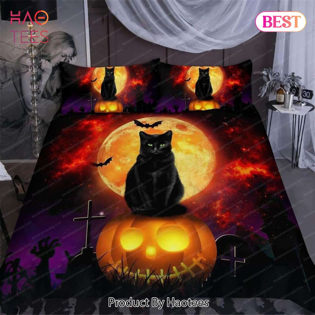 Buy Halloween Jack O'Lantern Black Cat Animal 294 Bedding Set Bed Sets,  Bedroom Sets, Comforter