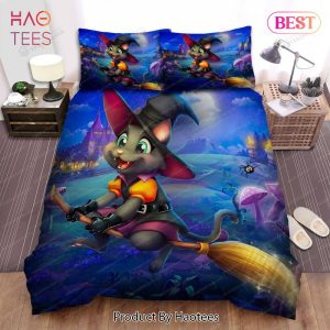 Buy Halloween Witch Flying On Magic Broom Cat Animal 255 Bedding Set Bed Sets, Bedroom Sets, Comforter Sets, Duvet Cover, Bedspread