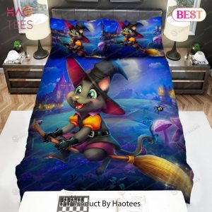 Buy Halloween Witch Flying On Magic Broom Cat Animal 255 Bedding Set Bed Sets, Bedroom Sets, Comforter Sets, Duvet Cover, Bedspread