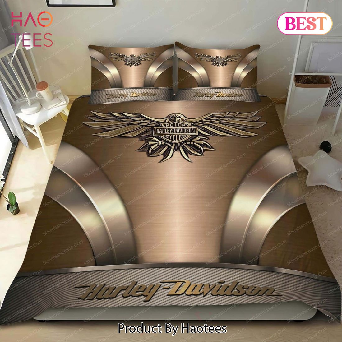 Buy Harley Davidson Eagle Brown Background Motorcycles Logo Moto 28 Bedding Set Bed Sets, Bedroom Sets, Comforter Sets, Duvet Cover, Bedspread Luxury Store