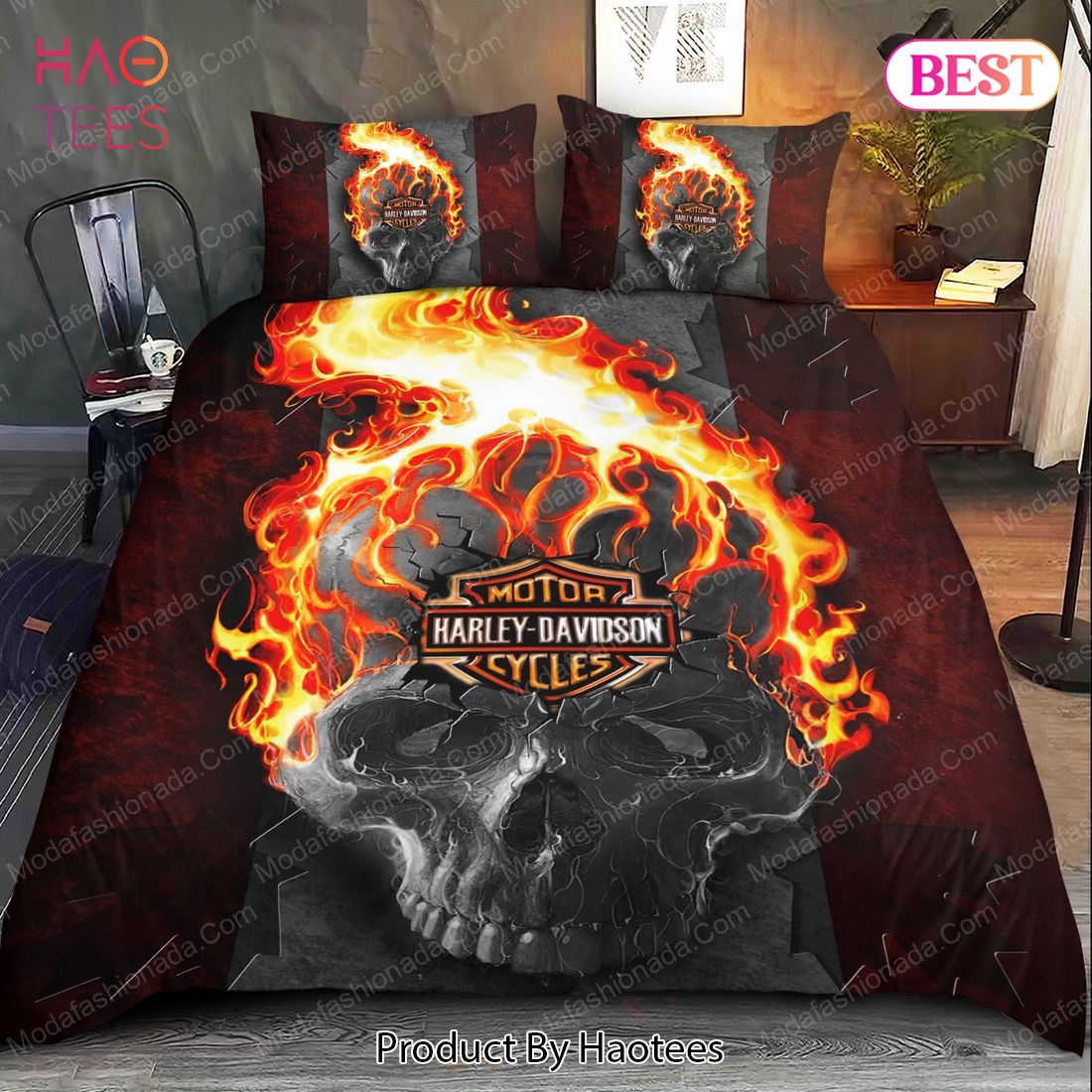 Buy Harley Davidson Skull Fire Bedding Sets Bed Sets, Bedroom Sets, Comforter Sets, Duvet Cover, Bedspread Luxury Store