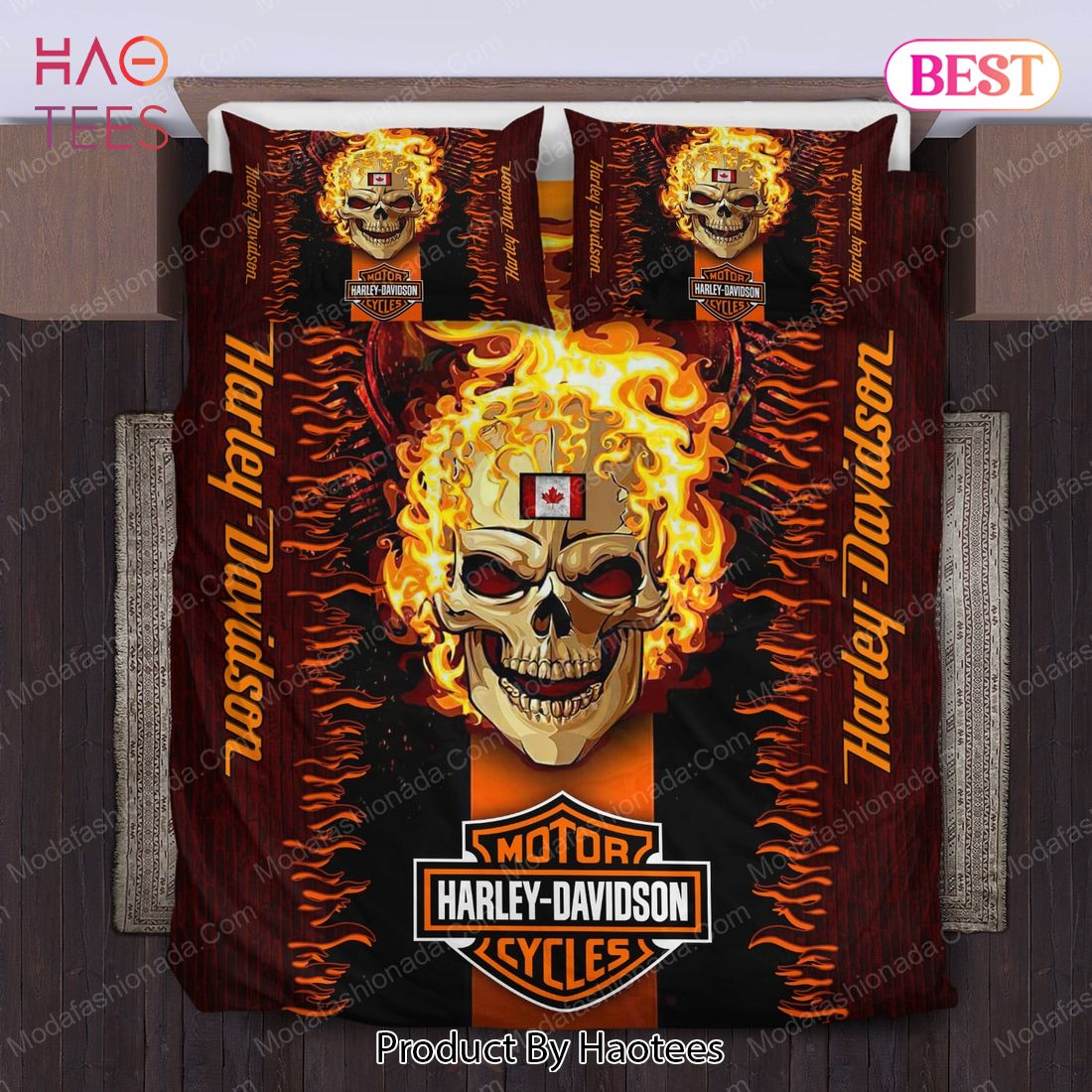 Buy Harley Davidson Skull Fire Canadian Flag Bedding Sets Bed Sets, Bedroom Sets, Comforter Sets, Duvet Cover, Bedspread Luxury Store