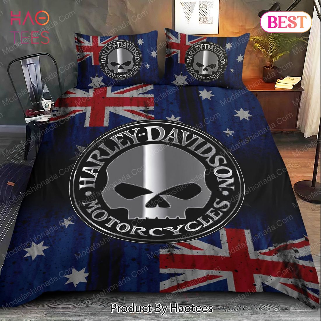 Buy Harley Davidson Skull Logo Bedding Sets Bed Sets, Bedroom Sets, Comforter Sets, Duvet Cover, Bedspread Luxury Store