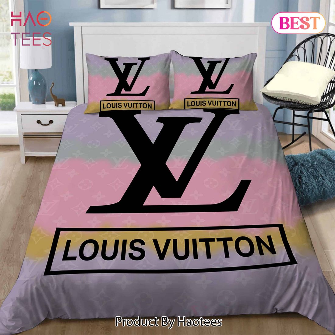 Black Veinstone And Gold Louis Vuitton Bedding Sets in 2023