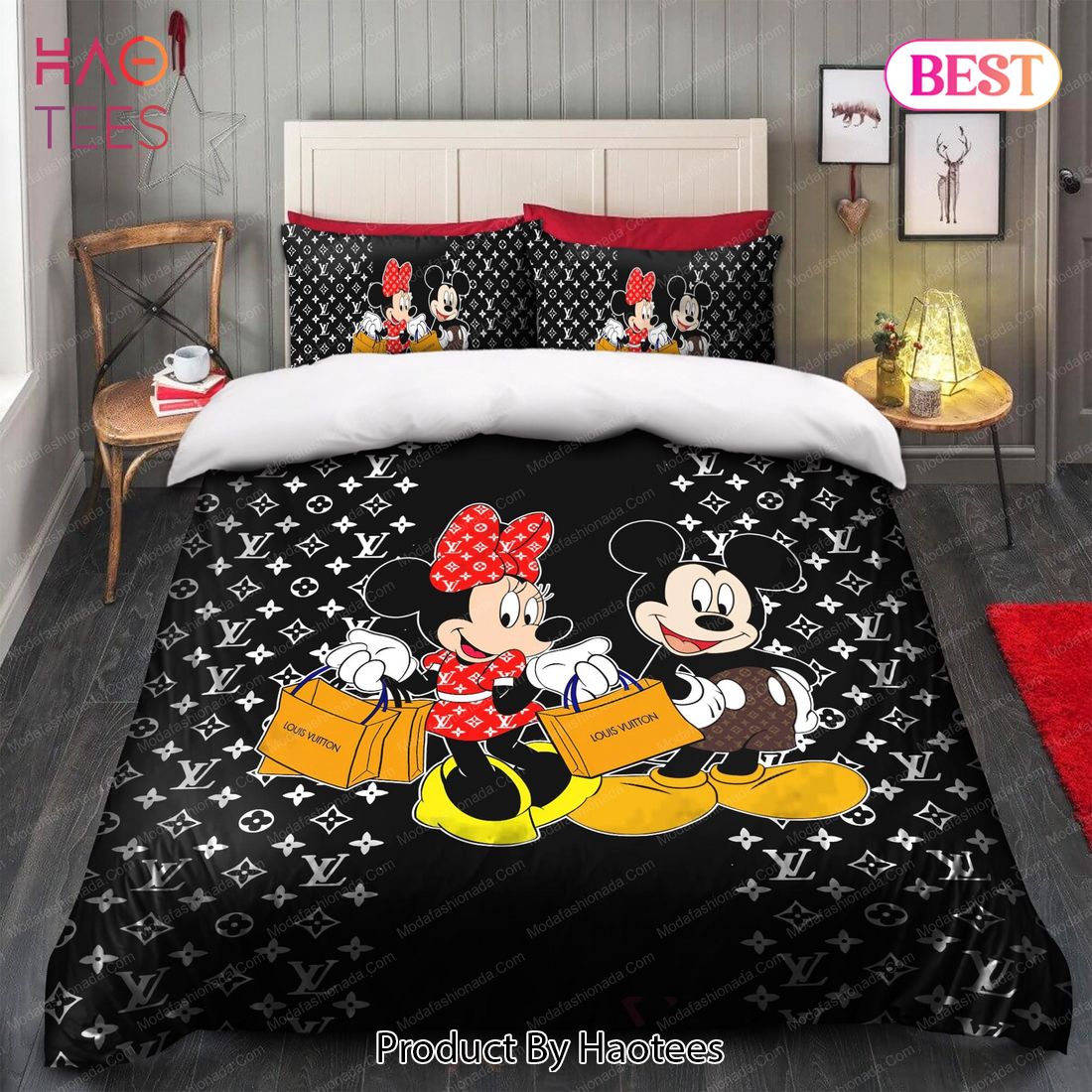 Louis Vuitton X Mickey Mouse Best Queen Bedding Set - Masteez