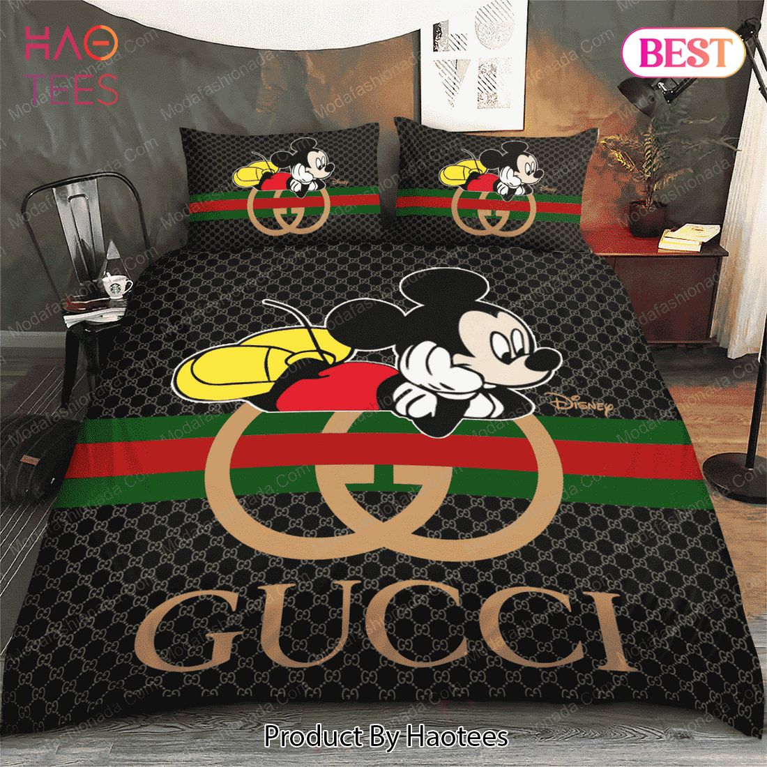 Buy Mickey Mouse Gucci Logo Fashion Brands 34 Bedding Set Bed Sets, Bedroom Sets, Comforter Sets, Duvet Cover, Bedspread Luxury Store