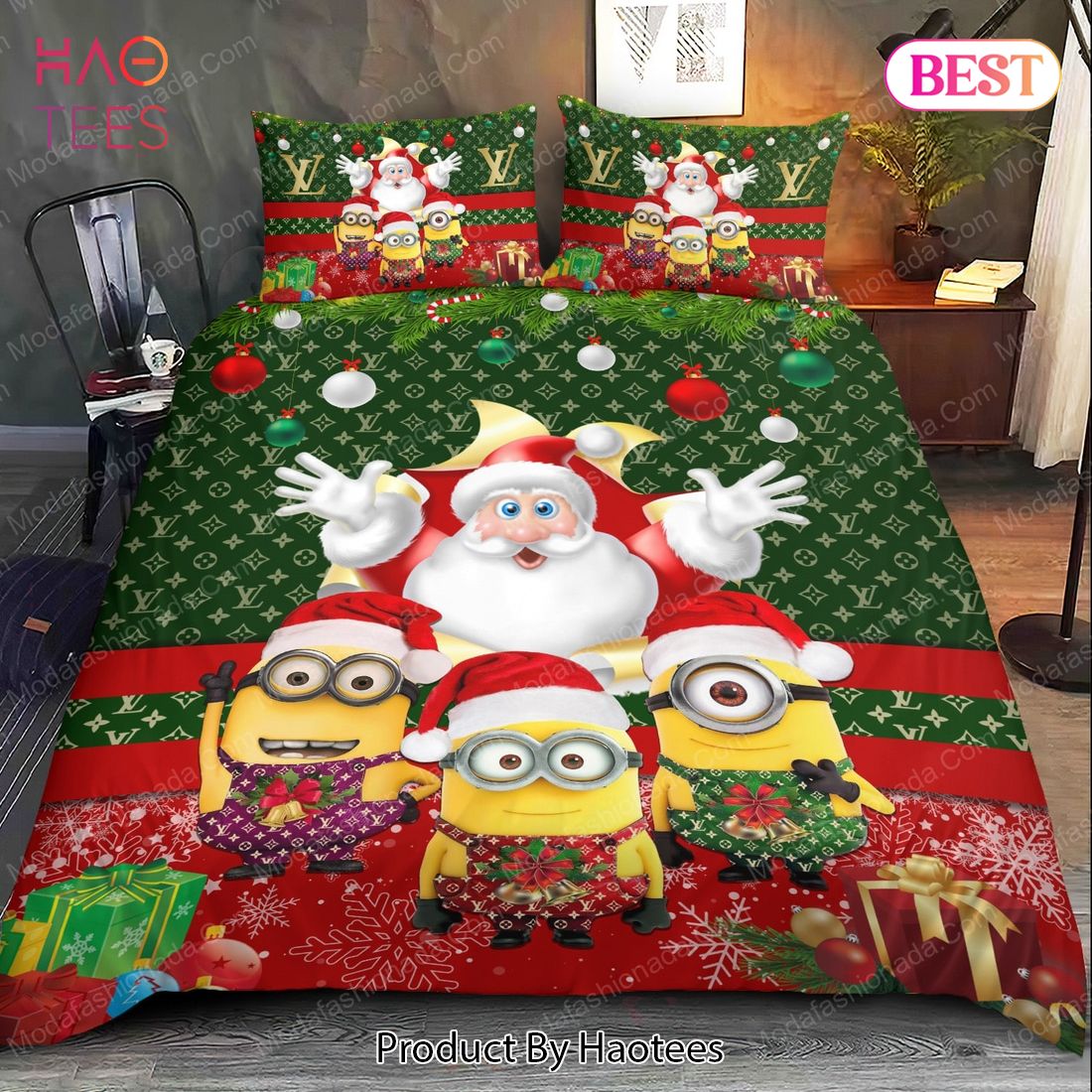 Buy Minions Santa Claus Louis Vuitton Bedding Sets Bed Sets, Bedroom Sets, Comforter Sets, Duvet Cover, Bedspread Luxury Store