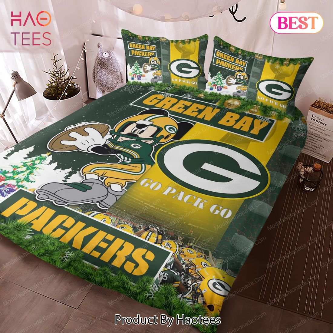 Disney Mickey Mouse Green Bay Packers Quilt Blanket Bedding Set