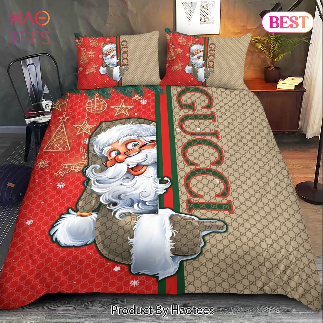 Buy Santa Claus Gucci Pattern Bedding Sets Bed Sets, Bedroom Sets, Comforter Sets, Duvet Cover, Bedspread Luxury Store