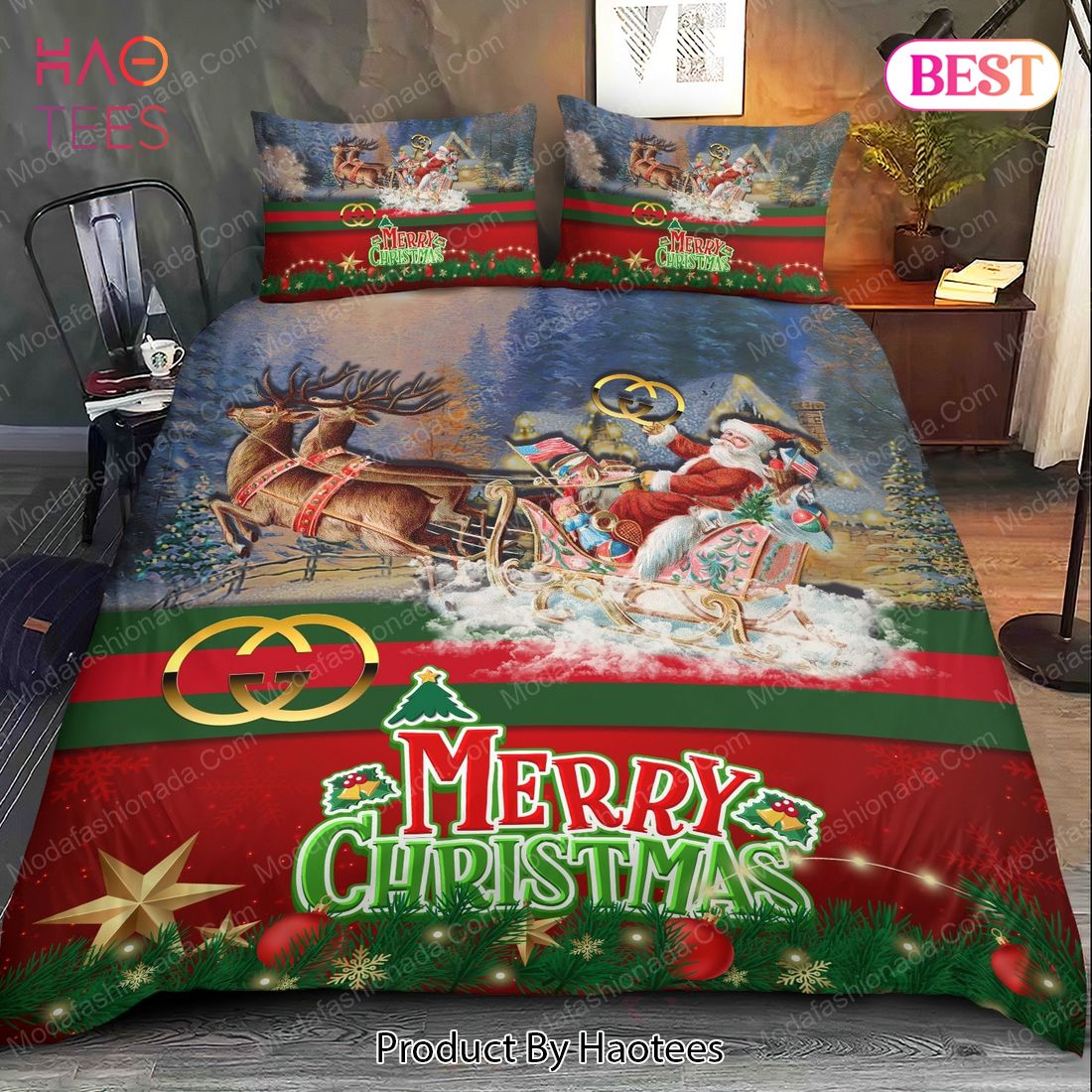 Buy Santa Claus's Reindeer Merry Christmas Gucci Bedding Sets Bed Sets, Bedroom Sets, Comforter Sets, Duvet Cover, Bedspread