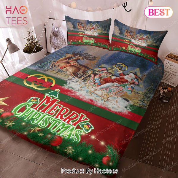Buy Santa Claus’s Reindeer Merry Christmas Gucci Bedding Sets Bed Sets, Bedroom Sets, Comforter Sets, Duvet Cover, Bedspread