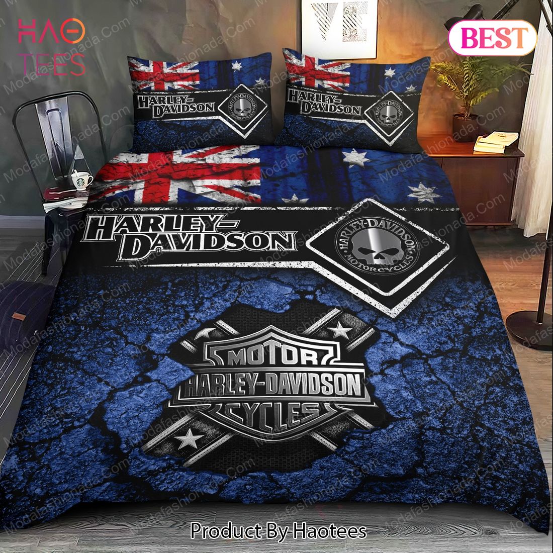 Buy Skull Harley Davidson Logo Bedding Sets Bed Sets, Bedroom Sets, Comforter Sets, Duvet Cover, Bedspread Luxury Store