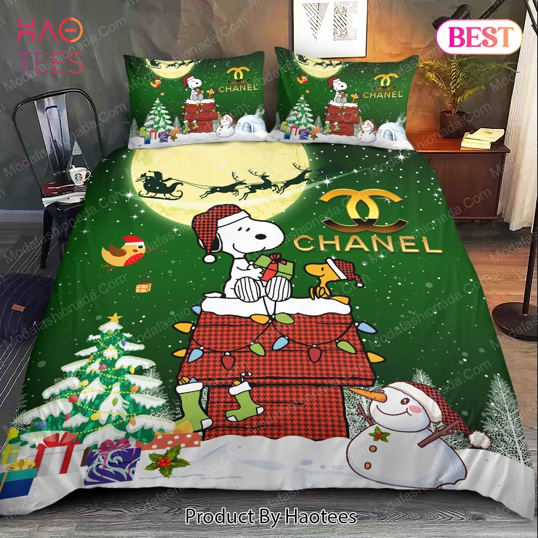 Buy Snoopy Dog Chanel Merry Christmas Bedding Sets Bed Sets, Bedroom Sets, Comforter Sets, Duvet Cover, Bedspread