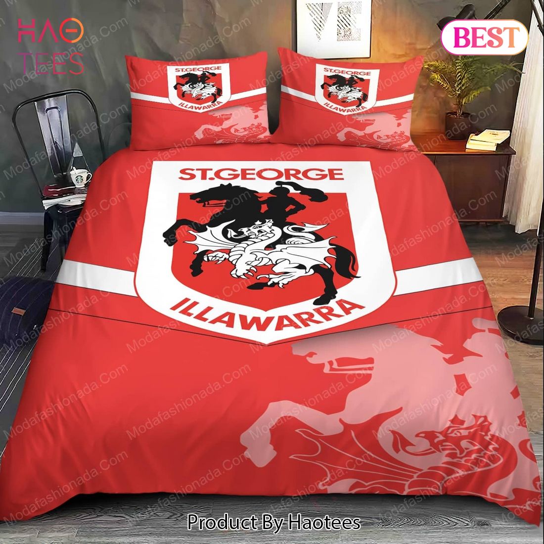 Buy St. George Illawarra Dragons Logo Bedding Sets 01 Bed Sets, Bedroom Sets, Comforter Sets, Duvet Cover, Bedspread