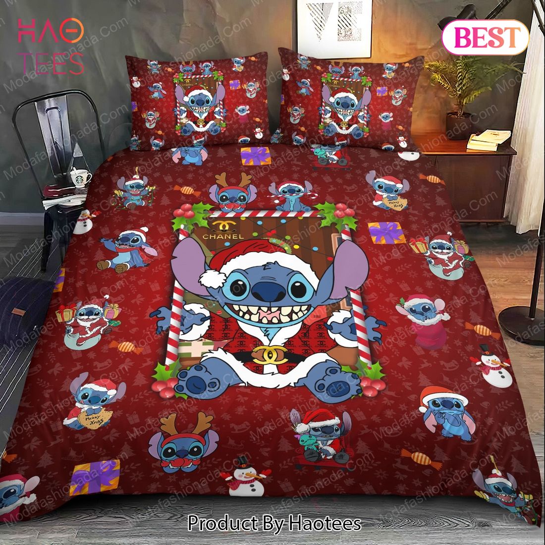 Buy Stitch Chanel Merry Christmas Bedding Sets Bed Sets, Bedroom Sets, Comforter Sets, Duvet Cover, Bedspread Luxury Store