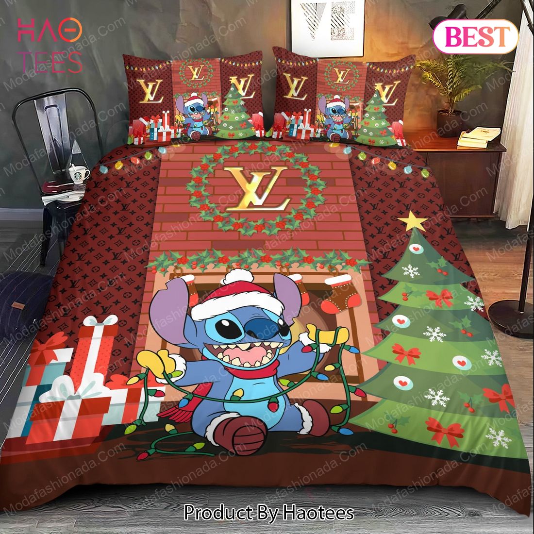 Buy Stitch Louis Vuitton Christmas Bedding Sets Bed Sets, Bedroom Sets, Comforter Sets, Duvet Cover, Bedspread Luxury Store