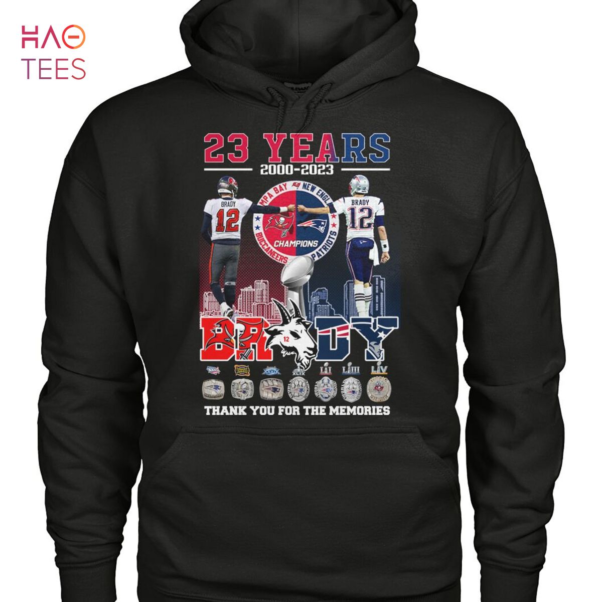 3D Hoodie Tom Brady New England Patriots 5x Super Bowls Champions