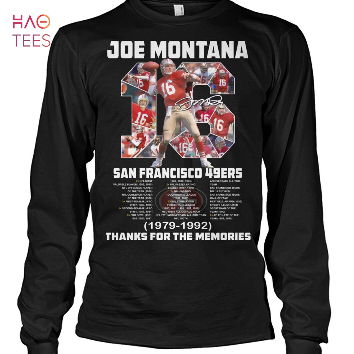 Joe Montana San Francisco 49ers 1979 1992 Thank For The Memories T Shirt
