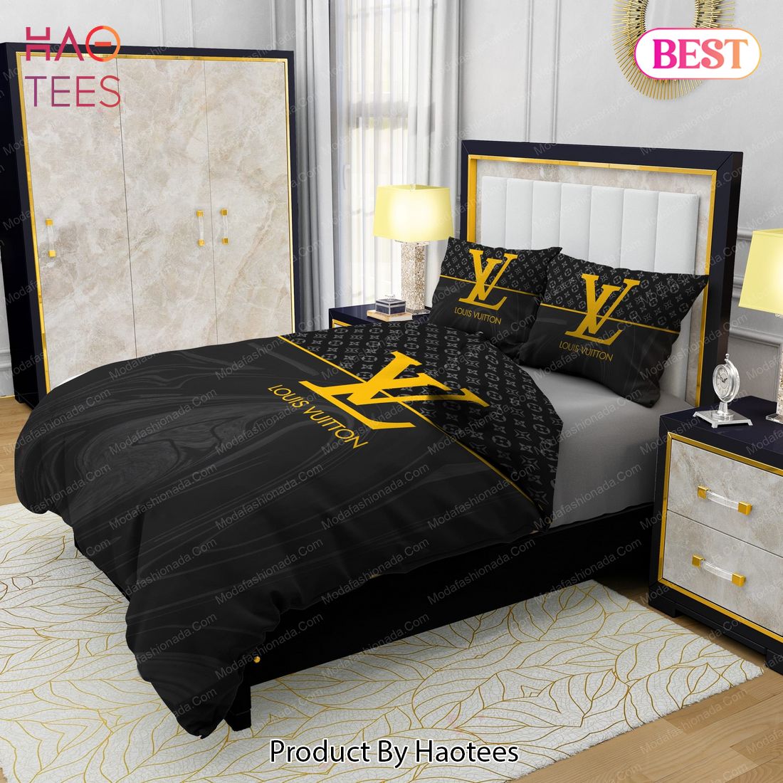 Black Veinstone And Gold Louis Vuitton Bedding Sets Bed Sets