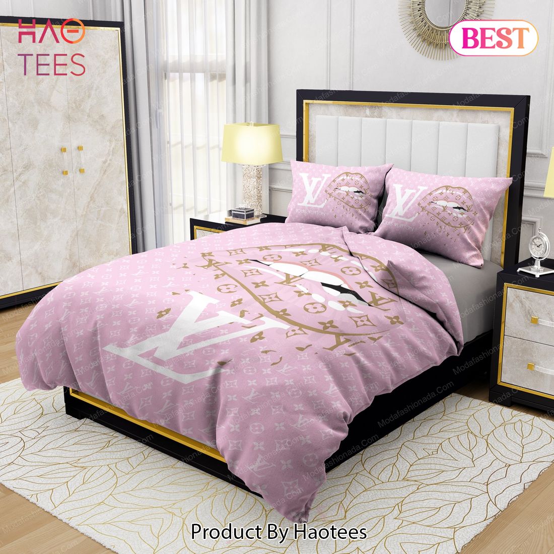 Buy Lips With Louis Vuitton Pattern Bedding Sets Bed Sets, Bedroom