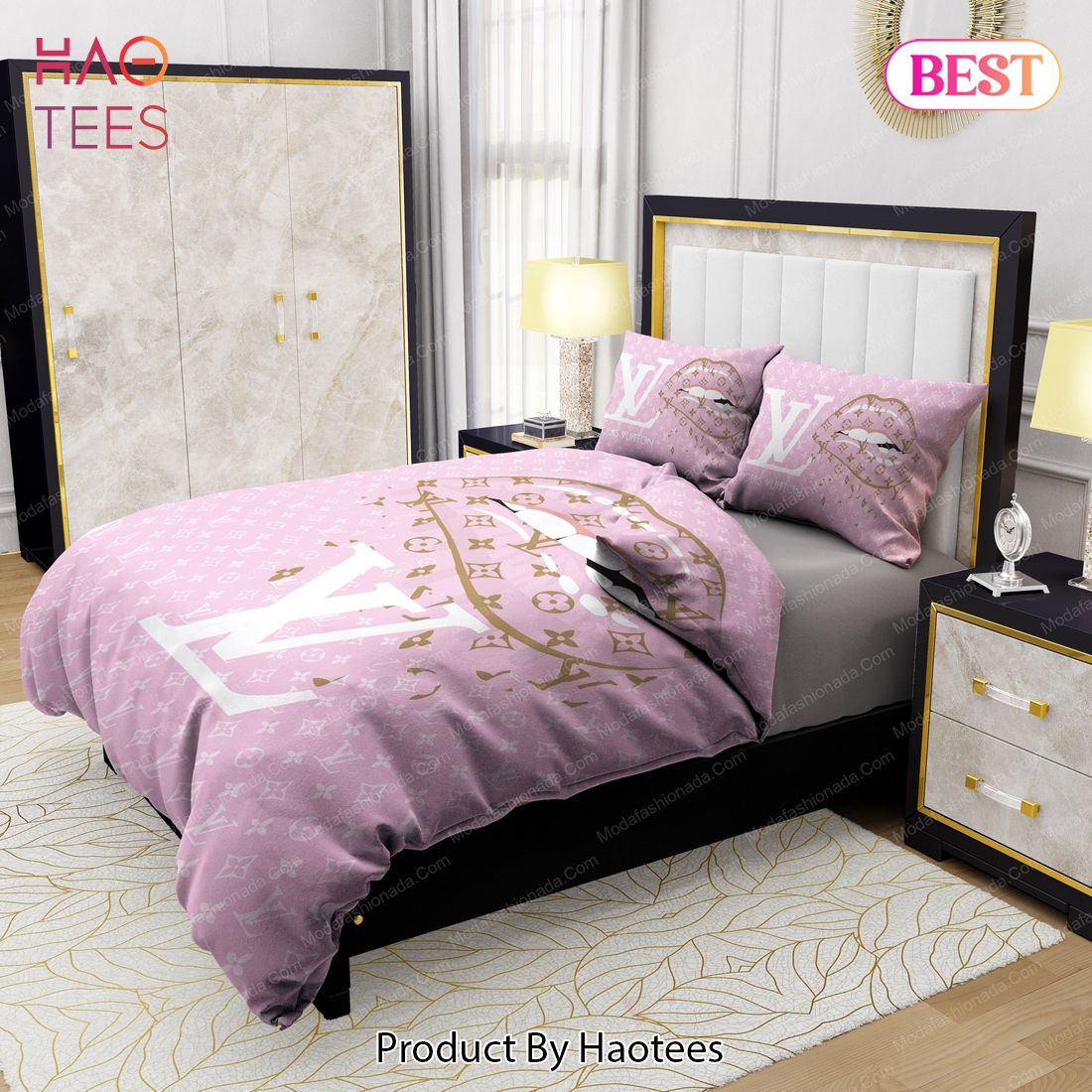 Lips With Louis Vuitton Pink Background Bedroom Duvet Cover Louis Vuitton  Bedding Set - Binteez