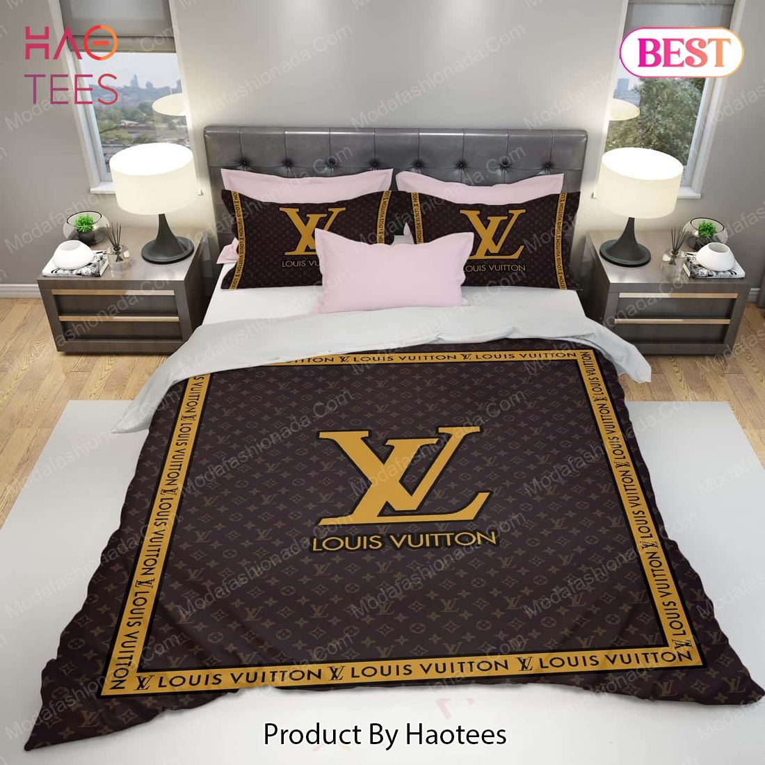 LV Complete Bedding Set - 1 Duvet Comforter, 1 Bed Spread & 4